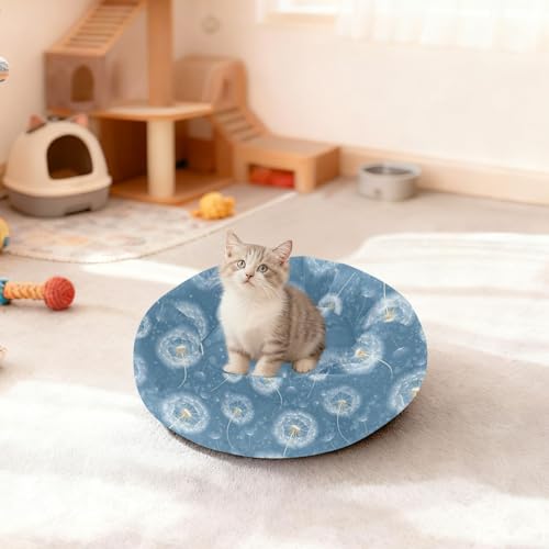 Calming Donut Dog Bed Blue Dandelions Seed Design, 22" Washable Pet Lounger with Removable Cover, Cozy Cushion Comfort Nest for Medium Dogs - size: Medium