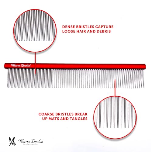 Warren London Detangling Strong Comb for Dogs | 10 inches | Comfort Control Durability and Detail for Small Medium Large Dogs | Ergonomic Dog Cat Grooming Pet Supplies Deshedding Mat Tool - style: Detangling Strong Comb