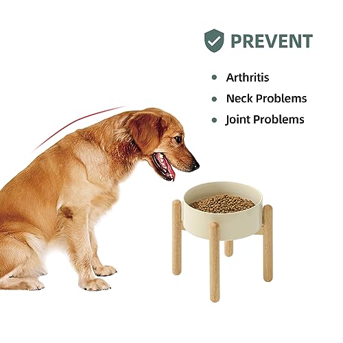 Havniva 8.3inch Ceramic Raised Dog Bowl with Stand, Elevated Dog Bowls for Large Breed Dog Food and Water Bowl Non-Slip Dog Dish Large Capacity Feeding Pet Water Bowl - color: Bowl+Stand - Light Yellow, size: 8.3inch