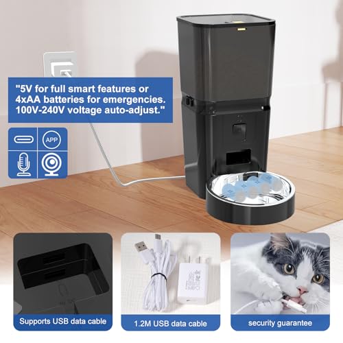 Automatic Cat & Dog Feeder with Camera, 6L Smart WiFi Pet Food Dispenser for Small Pets - Timed Feeding App, Battery Backup, Voice Recorder, Night Vision & Portion Control
