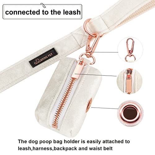 ARING PET Velvet Dog Waste Bag Holder, White Doggy Poop Bags Dispenser Attach to Any Leashes, Portable Washable Pet Waste Pouch Dispenser with Metal Zipper - color: A:white