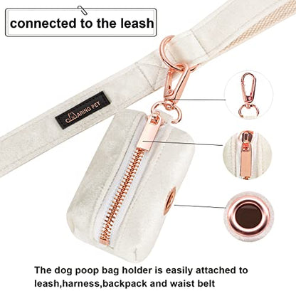 ARING PET Velvet Dog Waste Bag Holder, White Doggy Poop Bags Dispenser Attach to Any Leashes, Portable Washable Pet Waste Pouch Dispenser with Metal Zipper - color: A:white