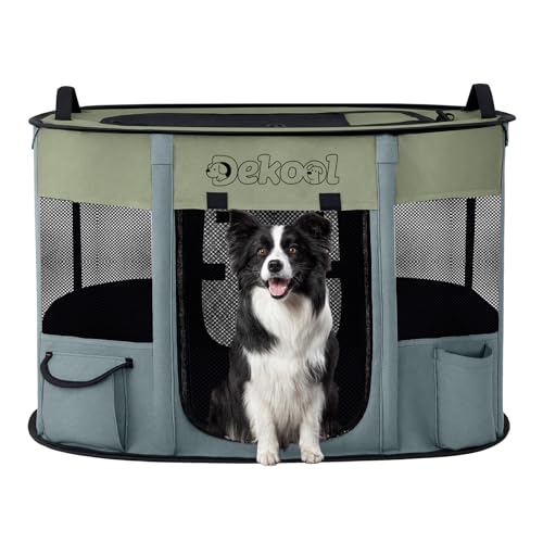 Foldable Dog Cat Playpen, Portable Dog Crate for Puppies, Cat, Puppy Play Pen for Indoors, Kennel Tent Crate for Indoor Outdoor Travel Camping Use with Carrying Case (Green, M) - color: Green, style: Medium(31"x23"x21")
