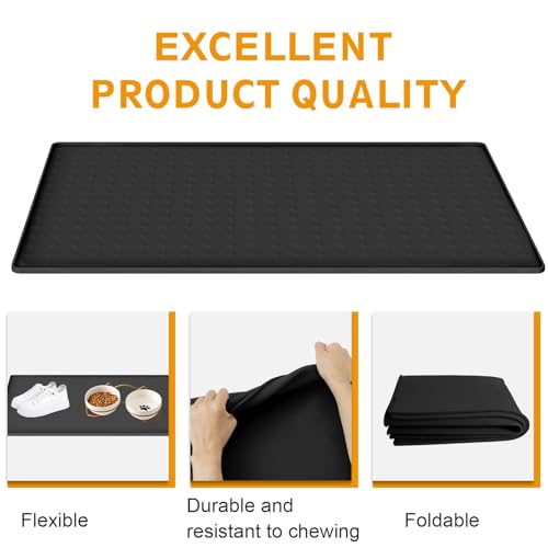 Extra Large Silicone Dog Food Mat 33.9"x21.9" – 0.27" Raised Edge Waterproof Pet Feeding Mat, Non-Slip Placemat for Multiple Bowls, Auto Feeders, Cat Fountains, Dishwasher Safe (Black/Gray) - color: Black