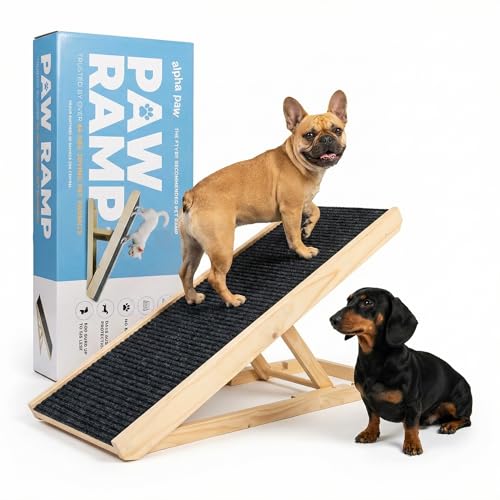 AlphaPaw - Original Natural Wood PawRamp for Small & Large Dogs - No Assembly Required - Adjustable Height Pet Ramp for Bed, Couch, Stairs (Dark Brown) - color: Darkbrown