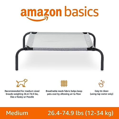 Amazon Basics Cooling Breathable Elevated Dog Bed with Durable Metal Frame, Medium, 43 x 26 x 7.5 Inch, Grey, Easy to Assemble - color: Grey, size: Medium