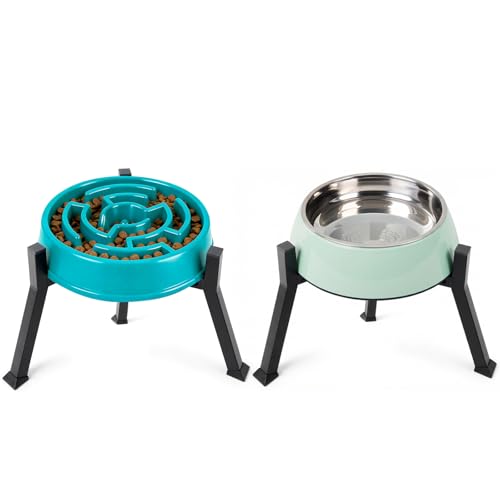 LOOBANI Raised Dog Bowl Stand: Adjustable Width Elevated Dog Bowl Stand Water Food Feeder for Adult, Seniors, Older, Arthritis Dogs, Fits for Bowls Width 5.9"-8.7" (Without Bowls) Black Medium 2 Pack - color: Black, size: Medium (Fits 5.9"-8.7" Bowls, 2 P