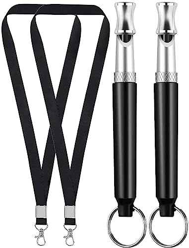2 Pack Dog Whistle, Dog Whistle to Stop Barking Neighbors Dog, Adjustable Ultrasonic Silent Dog Whistle, Professional Recall Dog Training Whistles, with Lanyard (Black) - color: black
