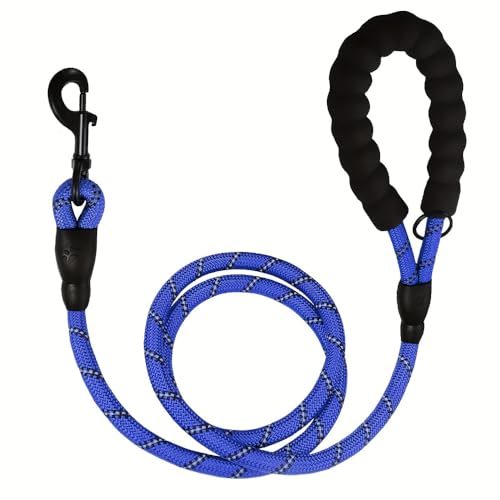 1 Pack 6 FT Heavy Duty Rope Dog Leash, Reflective Training Lead with Padded Handle, Tangle-Free Gear to Manage Large Medium Breeds, Navy Blue