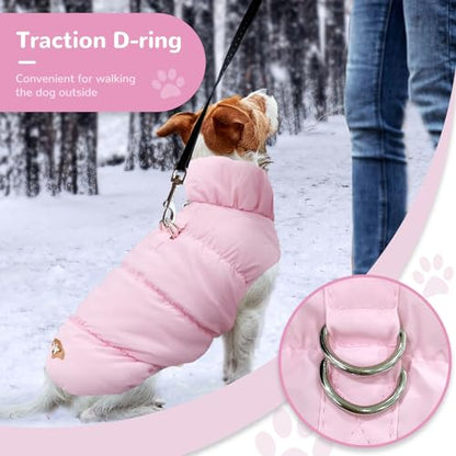 ABRRLO Winter Warm Dog Jacket for Small Medium Dogs Cat Cold Weather Coats with Harness Paded Dogs Fleece Vest Waterproof Windproof Dog Snow Jacket Pet Puppy Clothes (Pink,XS) - color: Pink, size: X-Small