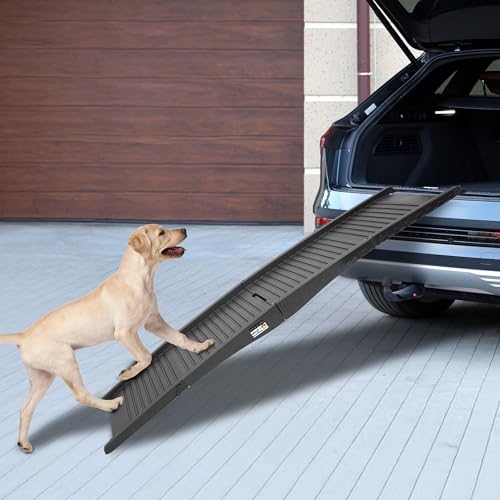Nonslip Dog Ramp - 60-Inch Tri-Fold Incline with Raised Sides for Pets - Portable Ramps for Dogs to Get into a Car, Truck, SUV or Home by PETMAKER - size: 60" x 16"