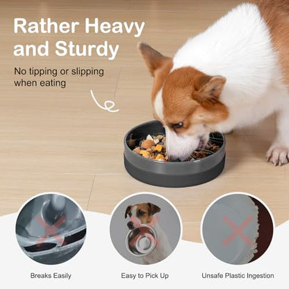 Sted Ceramic Slow Feeder Dog Bowls with Silicone Base, Slow Feeding Dog Bowl Small Medium Breed, Dog Food Bowls for Fast Eaters, Slow Down Eating, Puzzle Dog Food Bowl, Maze Grey - color: Grey, size: Medium-8 inches