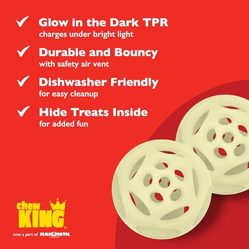 Chew King by Mammoth Glow-in-the-Dark Dog Fetch Balls (2-Pack), Lattice Rubber Fetch Toys for Night Play, High Bounce, Rechargeable Under Any Light, Large 4.5" - color: E) 2-Pack Lattice (4.5" Balls)