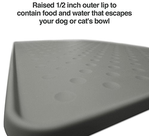 PetFusion Toughgrip Large Plus Dog Food Mat [Just The Right Size Before Getting Too Big @ 27.5 x 17.5]. Waterproof, Extra Tough FDA Grade Silicone, Grey