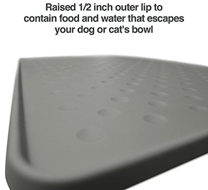PetFusion Toughgrip Large Plus Dog Food Mat [Just The Right Size Before Getting Too Big @ 27.5 x 17.5]. Waterproof, Extra Tough FDA Grade Silicone, Grey