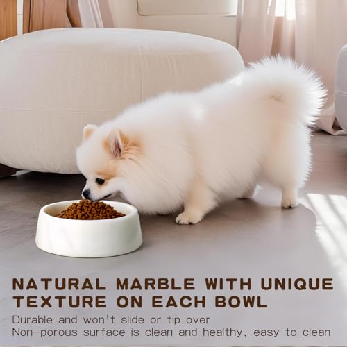 SAMAH White Marble Dog Bowl, Non-Slip Dog Food Water Bowl, Small Weighted Stone Dish, Natural Marble Heavy Pet Bowl, Easy to Clean, Gifts for Cat Lovers, Perfect Cat Dog Gifts, Holds 4 Cups(5 lbs) - color: White, size: S