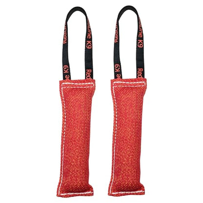 Redline K9 Bundle of 2 French Linen Dog Tug Toy 3 inch X 10 inch - 1 Handles (RED) - color: Red