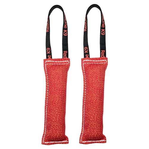 Redline K9 Bundle of 2 French Linen Dog Tug Toy 3 inch X 10 inch - 1 Handles (RED) - color: Red