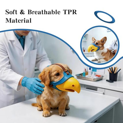 Dog Muzzle for Large & Medium Sized Dogs, Basket Muzzle for Dogs - Cute Hawk-Beak Design, Soft Breathable & Adjustable for Walking, Outdoor Activity & Crowded Places (1 Pack，Blue-Yellow)(M) - size: M