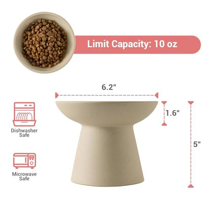 CEEFU Extra Wide Elevated Ceramic Cat Bowl, 6.2" Shallow Dish for Whisker Fatigue Relief, 5" Height for Easy Feeding, Durable Raised 2 Cat Food Bowls, Pottery Clay (Not Glazed) - color: Pottery Clay-2 Food Bowl