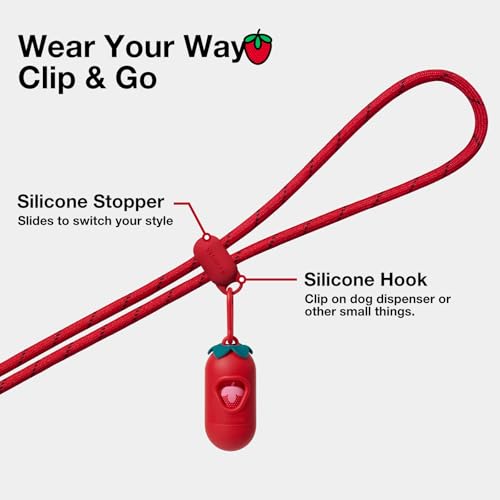 VETRESKA Crossbody Hands Free Dog Leash, 5FT Adjustable Rope Leash for Small Medium Dogs, Waist Multifunctional Leashes for Walking, No Pull Dog Leashes with Bag Dispenser, 2 in1 Walk Set (Strawberry) - color: Strawberry Red