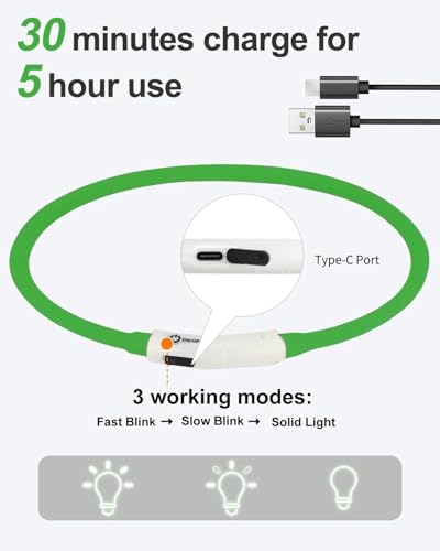 Joytale Light Up Dog Collar, Rechargeable Rainproof LED Collar for Night Walking Safety, Soft Silicone Glow in The Dark, Suitable for Small Medium Large Dogs, Green - color: Green