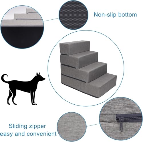 Elevon Dog Stairs for Bed 23.5" H, 4-Step Dog Steps for High Bed and Couch, Pet Steps for Small Dogs and Cats, Non-Slip Balanced Pet Ramp Indoor, Grey - style: 4-Step/ Gray