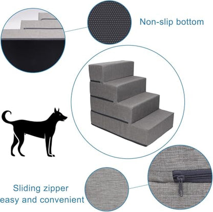 Elevon Dog Stairs for Bed 23.5" H, 4-Step Dog Steps for High Bed and Couch, Pet Steps for Small Dogs and Cats, Non-Slip Balanced Pet Ramp Indoor, Grey - style: 4-Step/ Gray