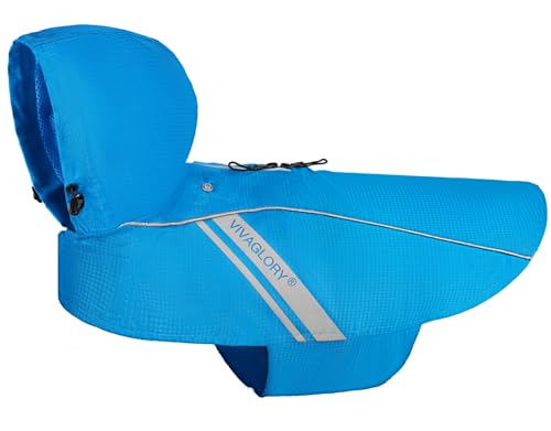 VIVAGLORY Dog Raincoat Wetoff Dog Rain Coat, XXS, Blue | Rain Jacket with Hood & Harness Hole, Waterproof & Lightweight for Puppy Doggy Pet - color: Blue, size: XXS (13"-15" chest girth)