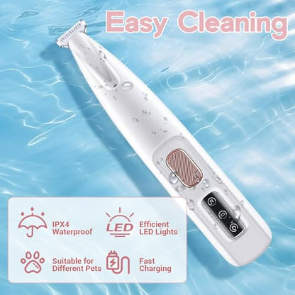 Paw Trimmer, Calm Clippers for Cats, Electric Dog Trimmer for Paws, Rechargeable Dog Paw Hair Trimmer with Led Light Low Noise Waterproof