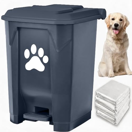tebiete Dog Poop Trash Can Outdoors Pet Waste Station with Lid Dog Waste Disposal Container with Removable Inner Bin Bucket Hands-Free Pedal Garden Yard Home with Waste Bags, Grey - color: 1Pack Grey