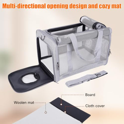 Cat Carriers, 17"x11"x11" Collapsible Pets Travel Carriers Dog Carrier Pet Carrier, Waterproof Airline Approved Soft Sided, Car Travel Portable Bag for Big Cats/Small Dogs(Gray)