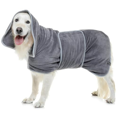 Lucky Pooch® Dog Robe - Luxurious Dog Bathrobe - Ultra Absorbent Dries Your Dogs in Minutes! Double-Layer, Super Soft Towel and Bath Robe All in One (M, Gray) - color: Grey, size: M