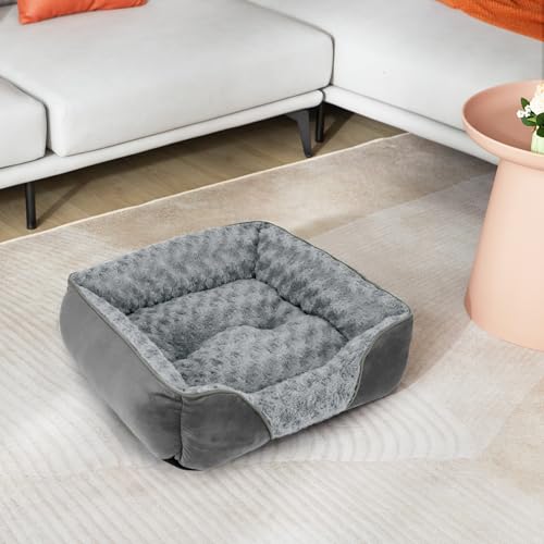 INVENHO Small Dog Bed Rectangle Washable Orthopedic Soft Calming Sleeping Durable Pet Cuddler with Anti-Slip Bottom - color: Light Grey, size: S(20"x 19"x 6")