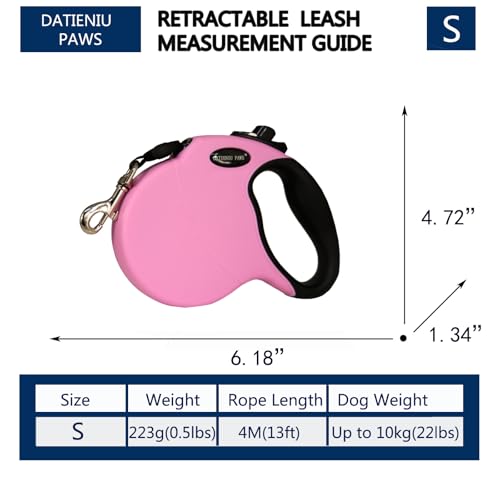 13FT Retractable Dog Leash for Small Dogs up to 22lbs with Chew Proof Steel Wire Extender, Lightweight, Durable & Safe Walking Solution Pink S - color: Pink, size: Small