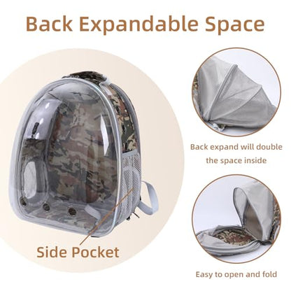 TOYSINTHEBOX Cat Backpack Carrier Back Expandable Bubble Pet Carrier Backpack for Large Cat, Kitten and Dog, Designed for Hiking, Camo - color: Camo
