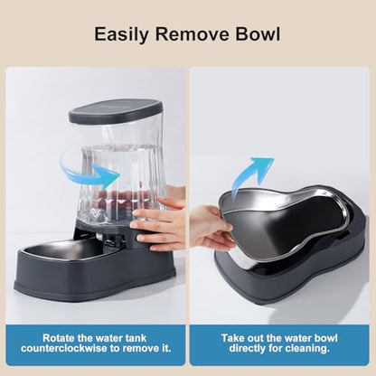 Gardner Pet Automatic Dog Water Dispenser Gravity Stainless Steel Water Waterer Feeder, 100% BPA-Free Large Capacity Water Feeding Bowls for Medium & Large-Sized Dogs,Cats, Other Pets -(2.1 Gallons) - color: Dark Grey, size: 2.1 Gallon