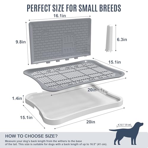 Pee Pad Holder for Dogs and Puppies, Dog Potty for Small Dogs, Dog Litter Box Indoor, Puppy Potty Training Tray with Splash Wall & Center Post, 20.1"×15.4"