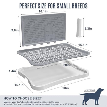 Pee Pad Holder for Dogs and Puppies, Dog Potty for Small Dogs, Dog Litter Box Indoor, Puppy Potty Training Tray with Splash Wall & Center Post, 20.1"×15.4"