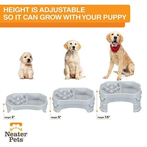 Neater Pet Brands – Neater Raised Slow Feeder Dog Bowl – Elevated and Adjustable Food Height - (Double Diner/w Metal Bowl, Vanilla Bean)