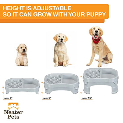 Neater Pet Brands – Neater Raised Slow Feeder Dog Bowl – Elevated and Adjustable Food Height - (Double Diner/w Metal Bowl, Vanilla Bean)