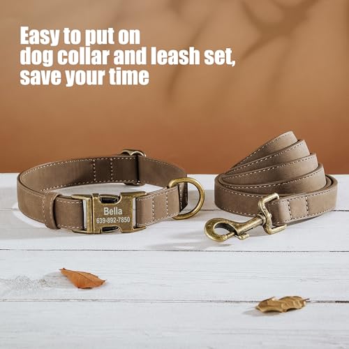 Personalized Dog Collars for Puppies, Custom Soft PU Leather Dog Collar with Engraved ID Name and Number, Adjustable & Durable Pet Collars with Quick Release Metal Buckle,XS(8-13") - color: Yellow Brown-Engraving, size: X-Small: Fit 8-13" Neck