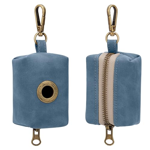 Didog Stylish Dog Poop Bag Holder for Leash, Easy-Pull and Colorful PU Leather Dog Poop Bag Dispenser with Metal Clip, Includes 1 Roll Pet Waste Bag for Daily Walking,Blue - color: Blue