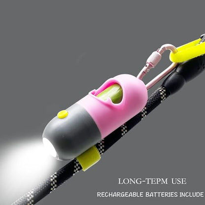 2 Pack Poop Bag Holder with Flashlight Waste Bag Dispenser for Leash with Clip and Battery Poop Bag Dispenser with Green Scented Poop Bags for Dog Walking(Pink,2 Dispenser 60 Bags) - color: Pink