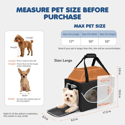 Lekereise Top-Expandable Pet Carrier 18x11x11Inch Delta American United Airline Approved Underseat to 15lbs Stable Car Travel Carriers for Small Dogs Cats with Locking Safety Zippers Anti-Scratch Mesh - color: Black, size: 18"x11"x11"
