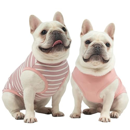 MIHACHI Dog Shirts Cotton Striped T-Shirt, Summer Pet Clothes for Small Dogs, 2-Pack Soft Puppy Apparel Cat Tee, Sleeveless Lightweight, Quick Dry, Breathable,Stretchy, Pink M - color: Pink, size: Medium