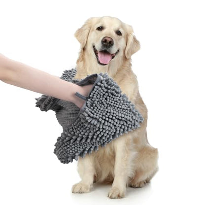 WOUSEDO Microfiber Chenille Dog Towel 1 Pack, Super Absorbent & Quick Dry | Pet Bath Shammy Towel, 13.8 x 31.5 Inches, Wash Grooming Towels for Small to Large Pets, Grey