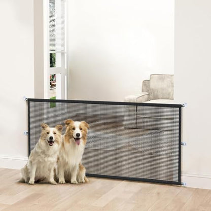 Dog Gate Indoor Pet Gates for Stairs: Dogs Screen Mesh Gate for The House Magic Gate for Kitchen Doorways Hallway Stairways Porch Yard 30 inch Tall, 55 inch Wide Fits 48''–52'' Openings - size: 30"Hx55"W(Pack of 1)
