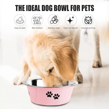 Stainless Steel Dog Bowls, Nonslip Rubber Bottom No Spill Proof Skid Metal Insulated Dog Bowls for Large Medium Small Breed Dogs (Pink, 8.5 Cups/71 OZ) - color: Pink, size: 8.5 Cups/71 OZ