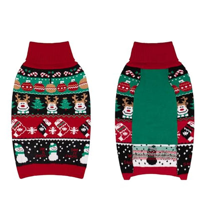 cyeollo Dog Christmas Sweater, Turtleneck Knitted Sweaters with Leash Hole Soft Pullover Clothes, Warm Dog Outfit Xmas Clothes for Small Dog & Cat, S - color: Christmas Reindeer, size: Small